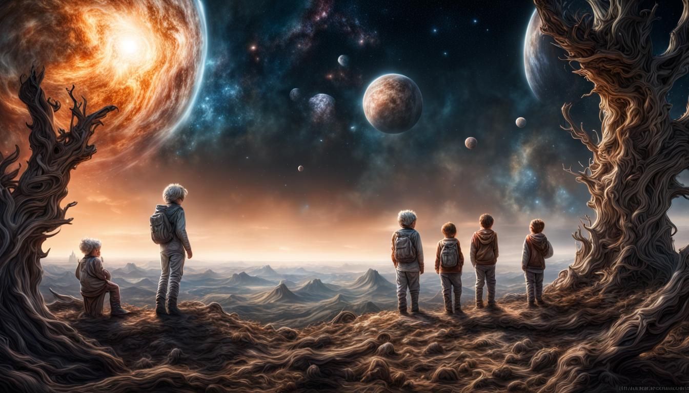 Cosmic Fantasy Children in Hyperrealistic Style