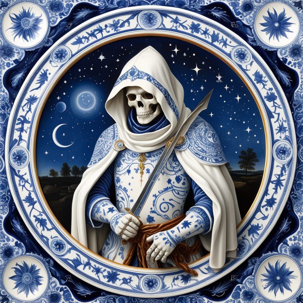 Celestial Reaper in Delft Porcelain Style