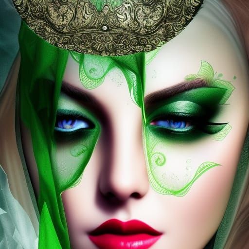 Expressive Green Eyes Behind Elaborate Veil