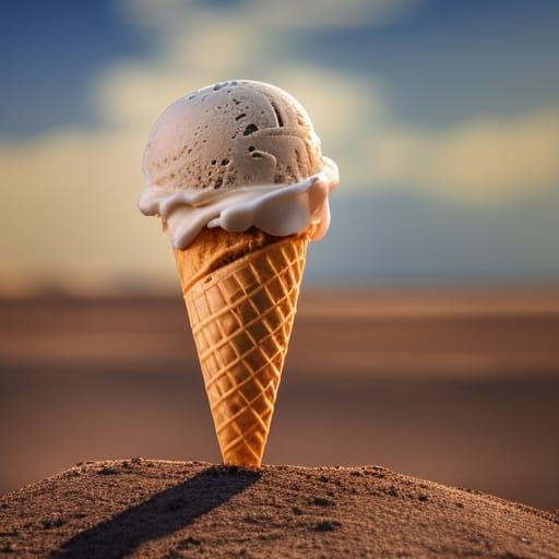 Melting Ice Cream in Desert, Photorealistic Render