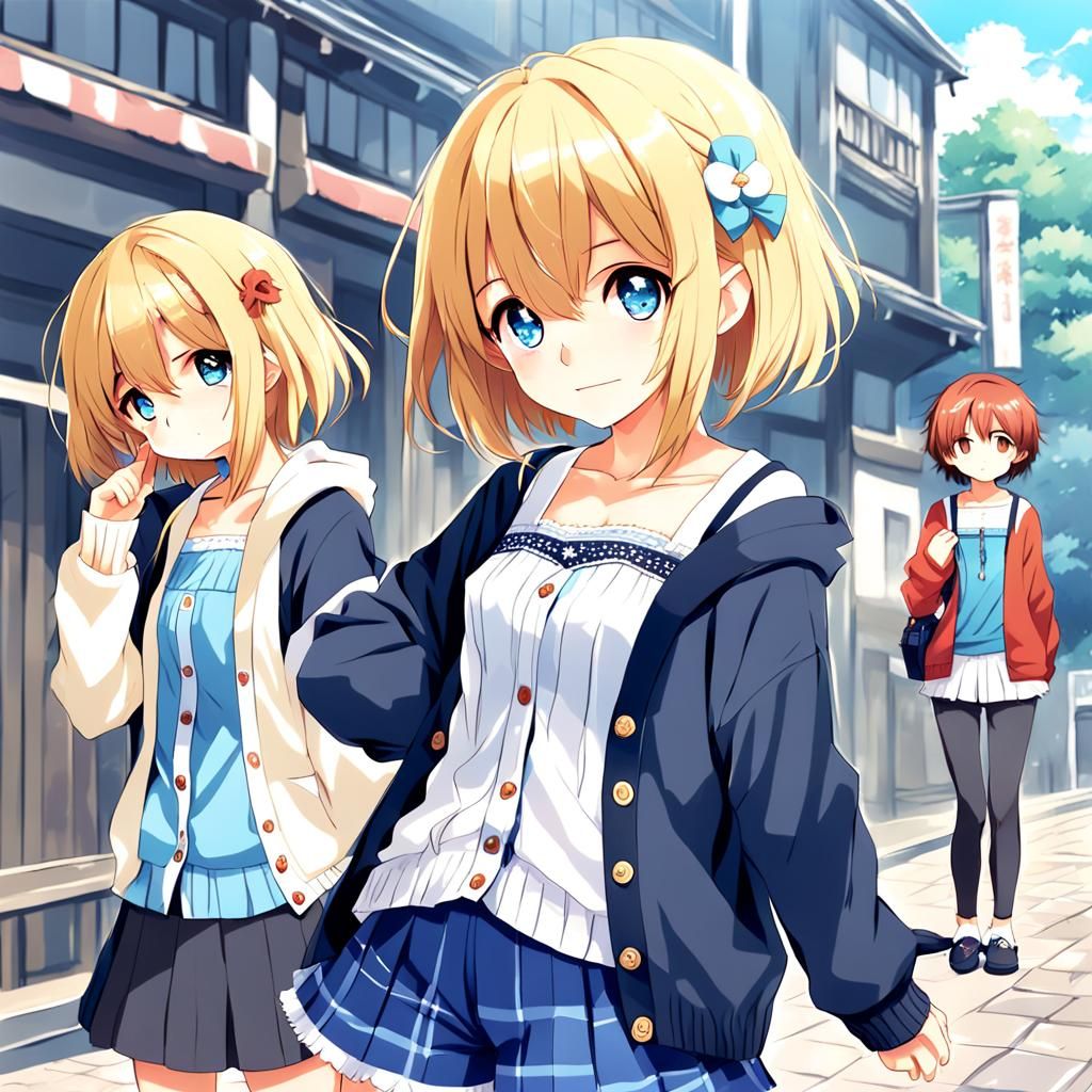 Anime Style Cardigan and Camisole Illustration