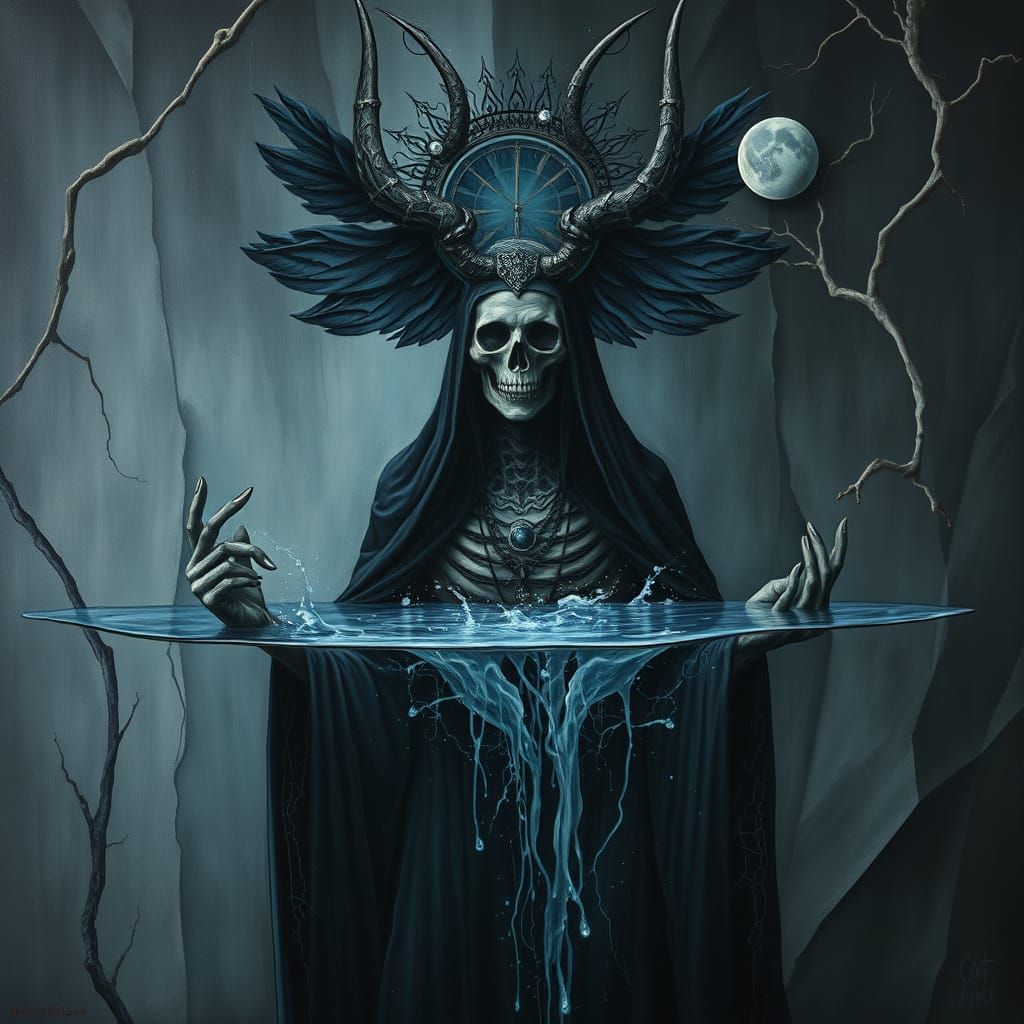 Water Warlock in Liminal Space: Surrealist Oil Painting
