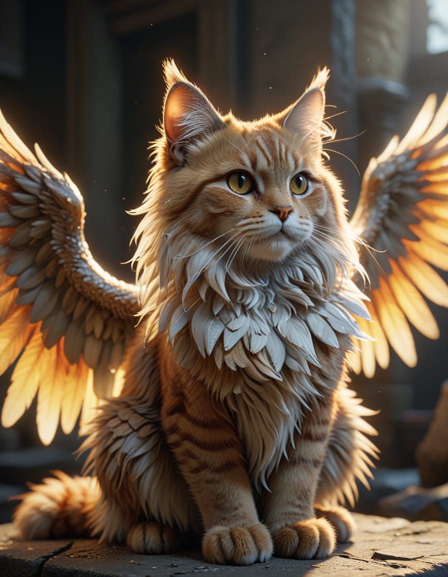 Whimsical Flying Cat in Vivid 8K HDR