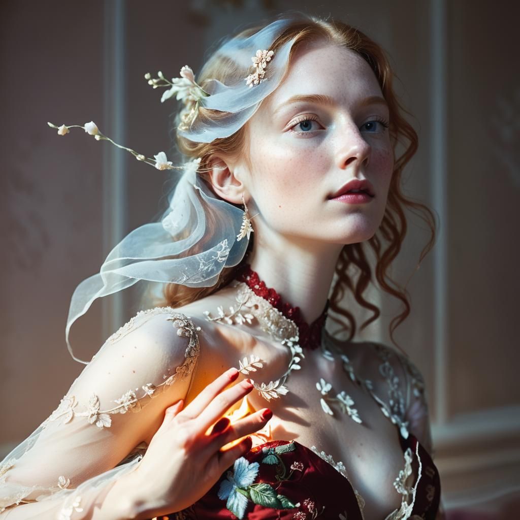 Baroque Portrait of Woman in Crimson Dress
