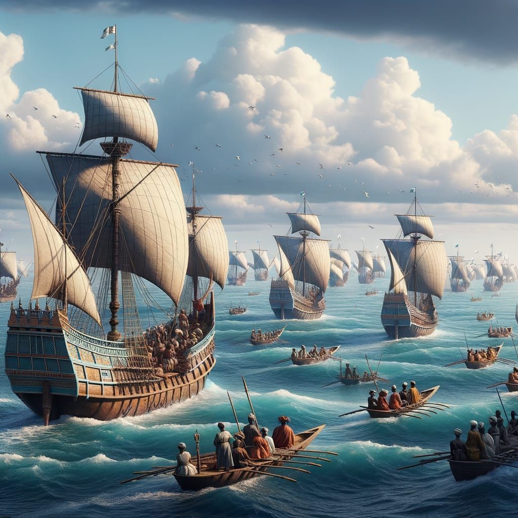 Bantu Merchant Fleet at Sea in 18th Century Style