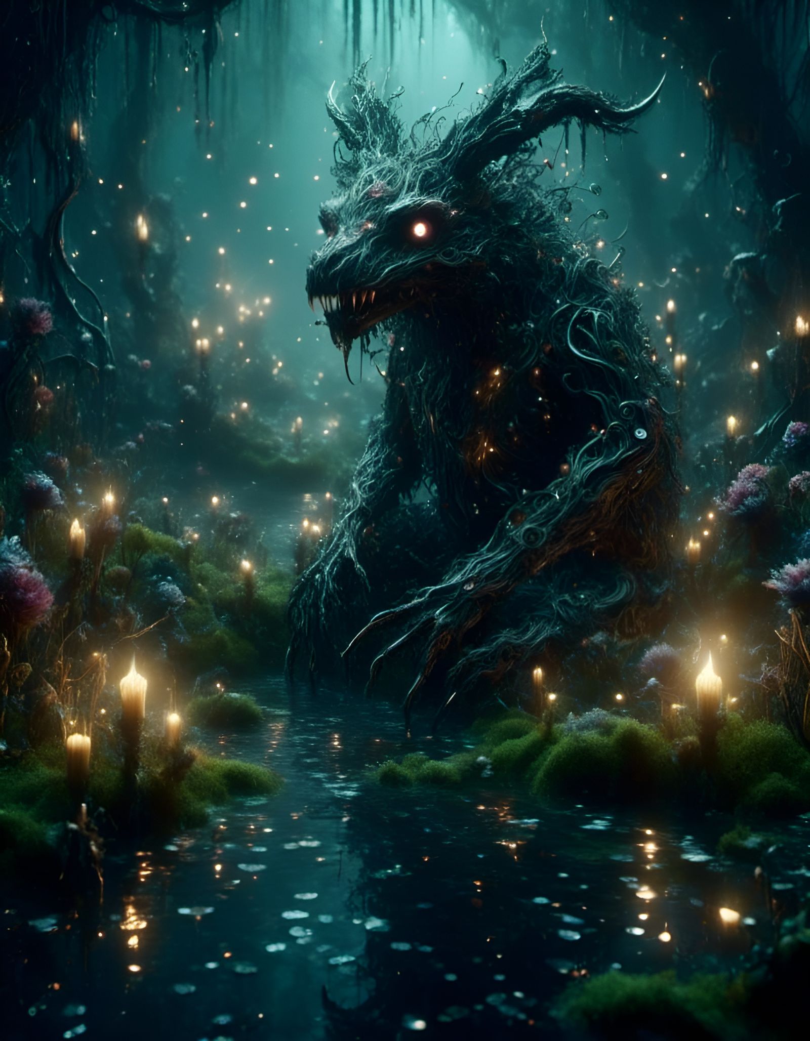 Swamp Beast in Firefly Light, Dark Fantasy