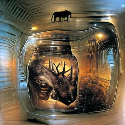 Moose in Glass Jar, H.R. Giger Style