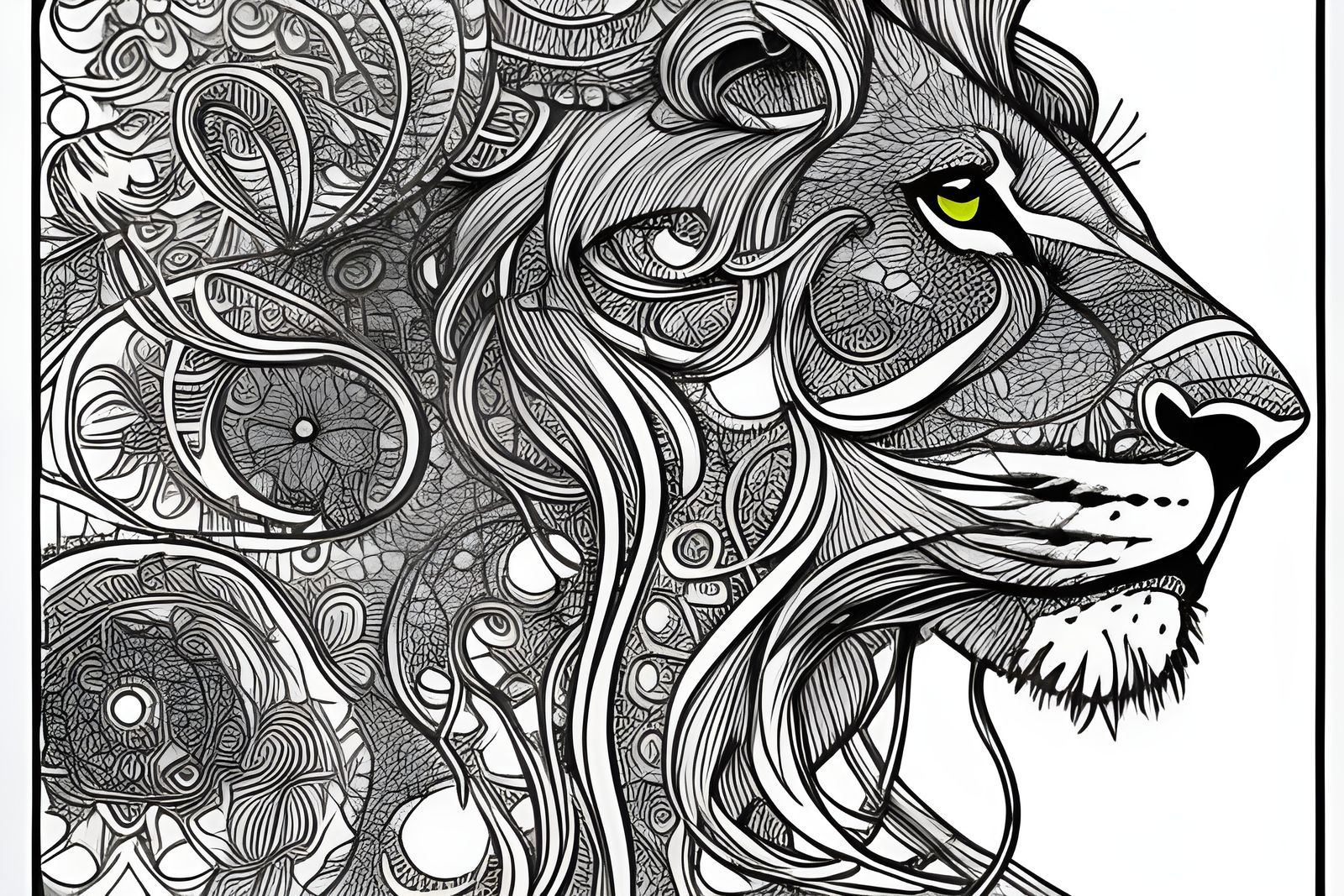 Intricate Lion Illustration in Coloring Book Style