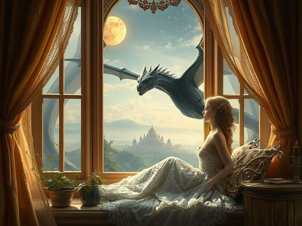 Princess in Bohemian Bedroom Contemplating a Majestic Black ...