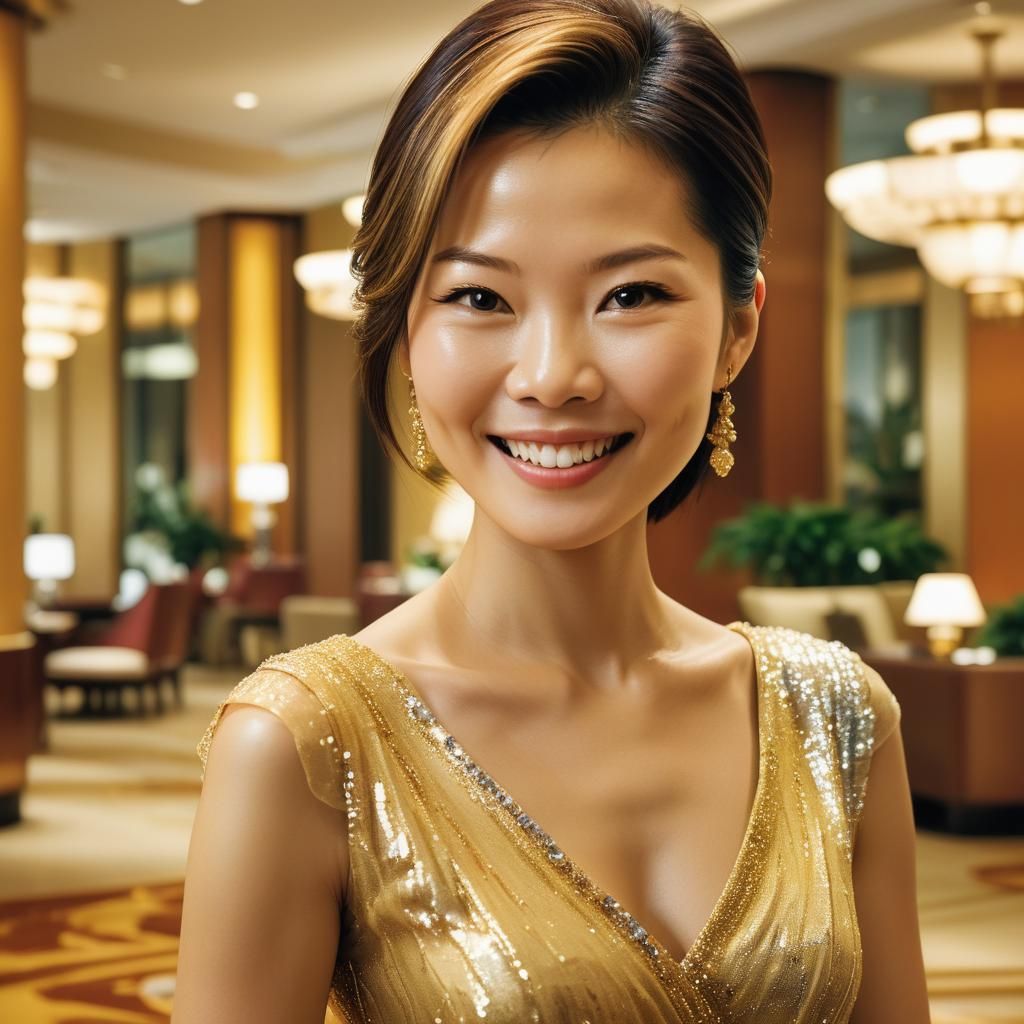 Radiant Portrait in Luxurious Hotel Lobby