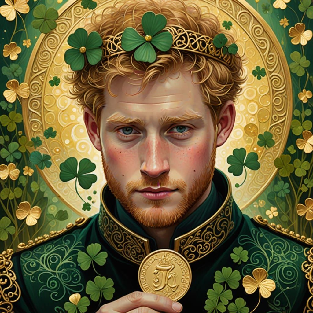 Prince Harry collecting shamrocks and gold coins