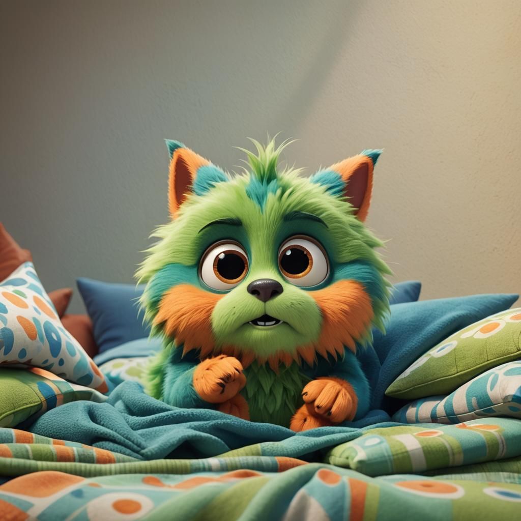 Cute Furry Creature with Orange Eyes in 3D Style