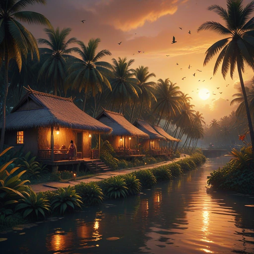 Enchanted Tropical Oasis at Sunset