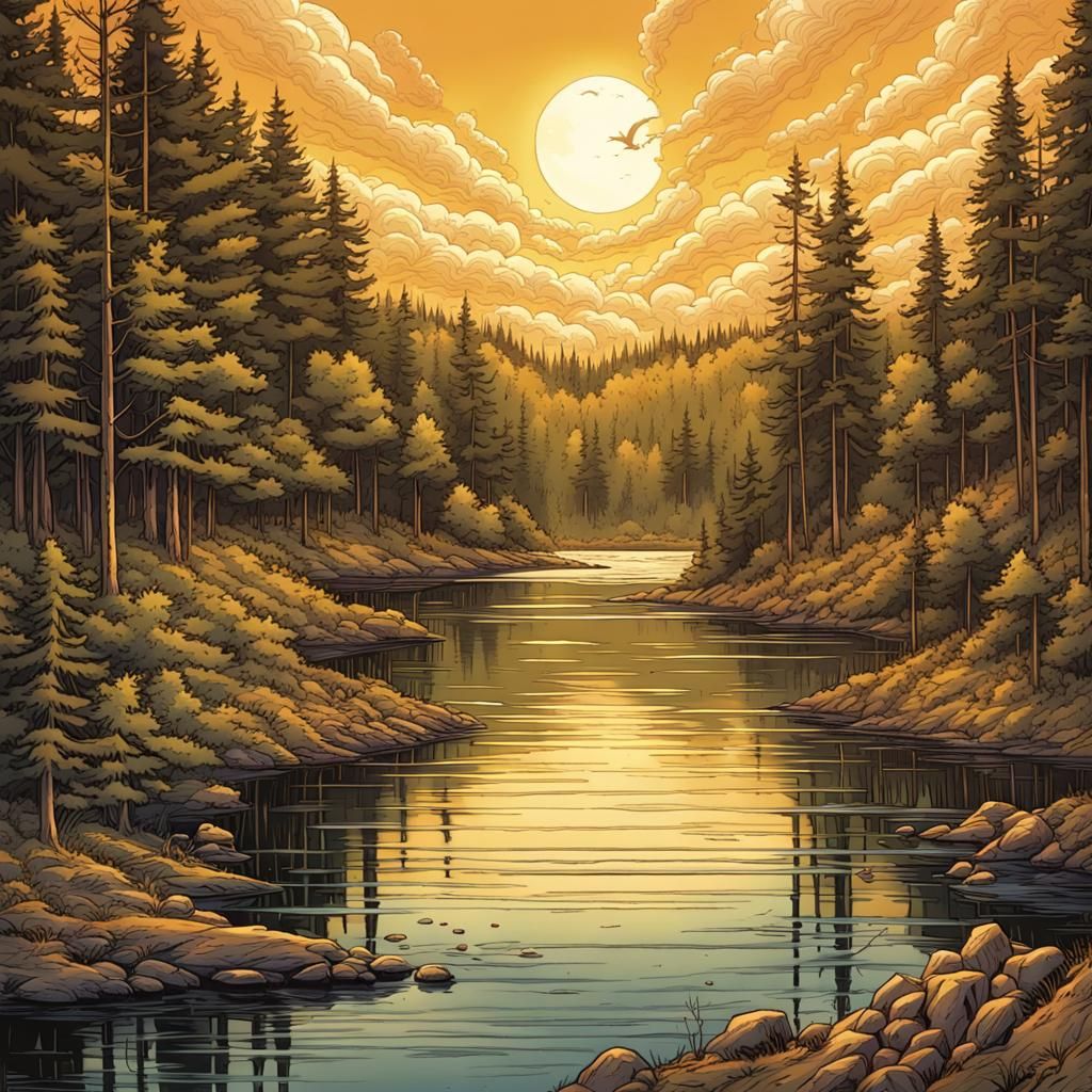 Golden Forest Lake: Comic Book Style Muscle Men