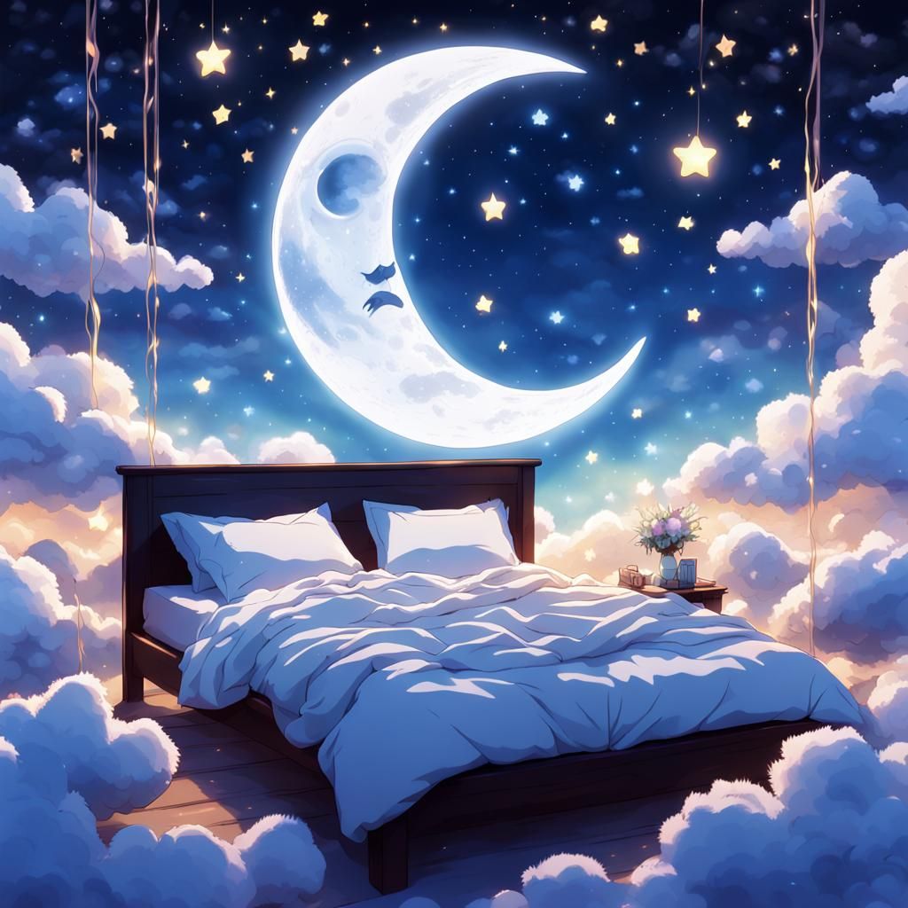 Sleeping Moon in Fluffy Clouds: Anime Style