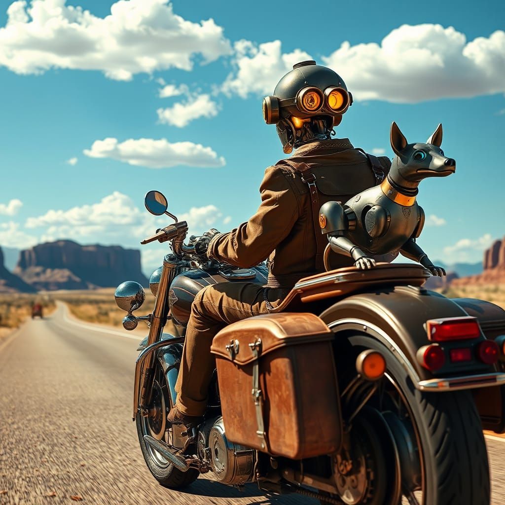 Robot and Dog on Route 66, Digital Matte Painting