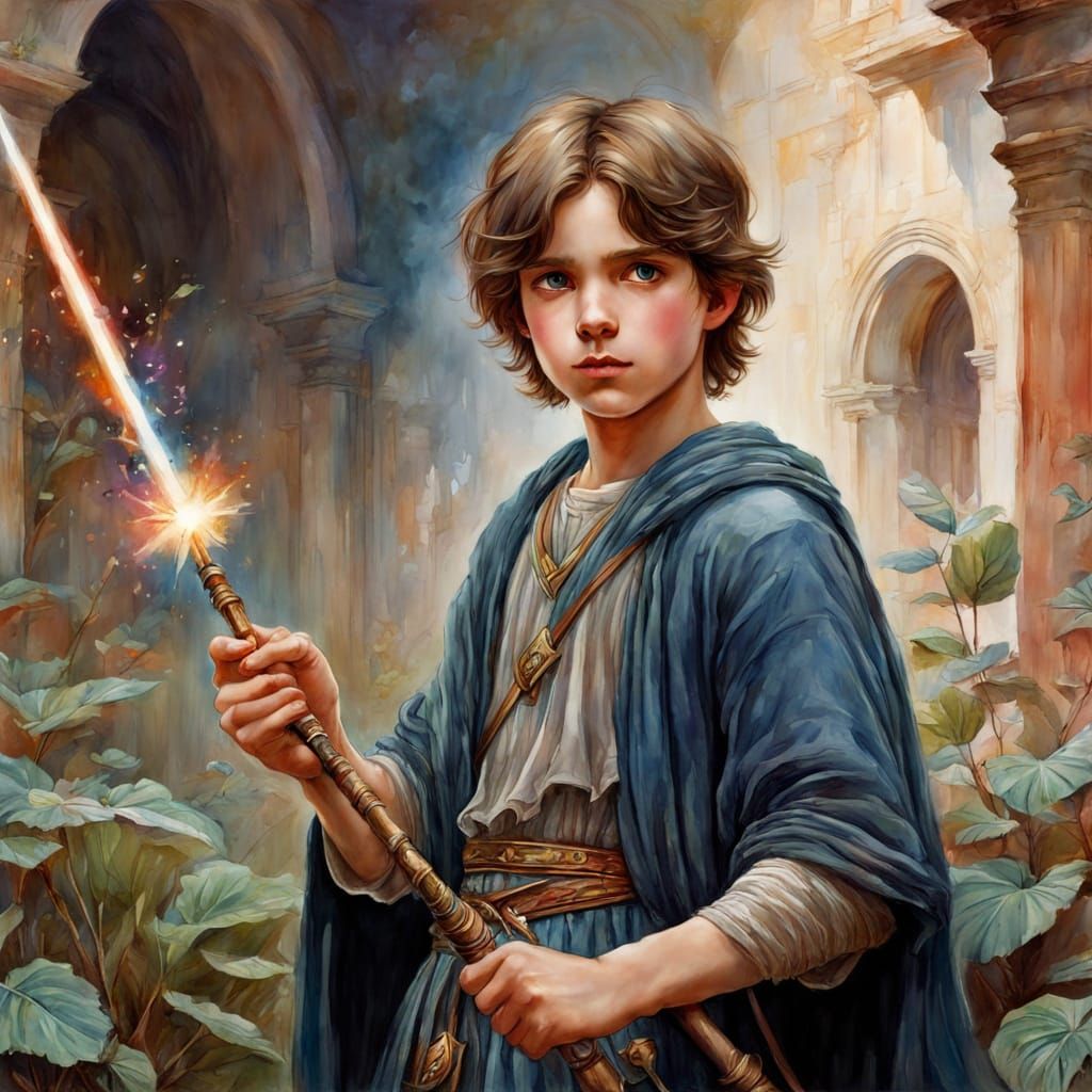 Whimsical Wizard Contemplates Destiny in Enchanted Garden