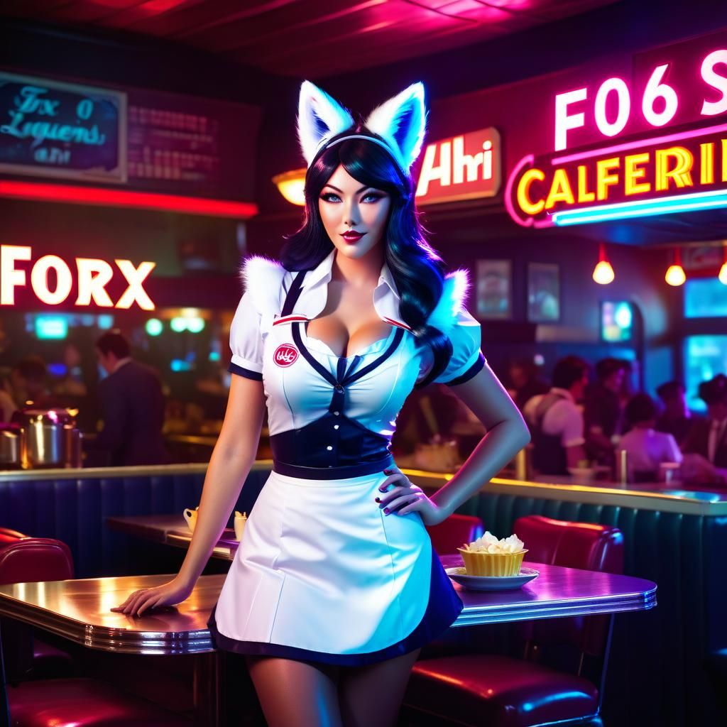 Ahri as Retro Waitress with Neon Lighting