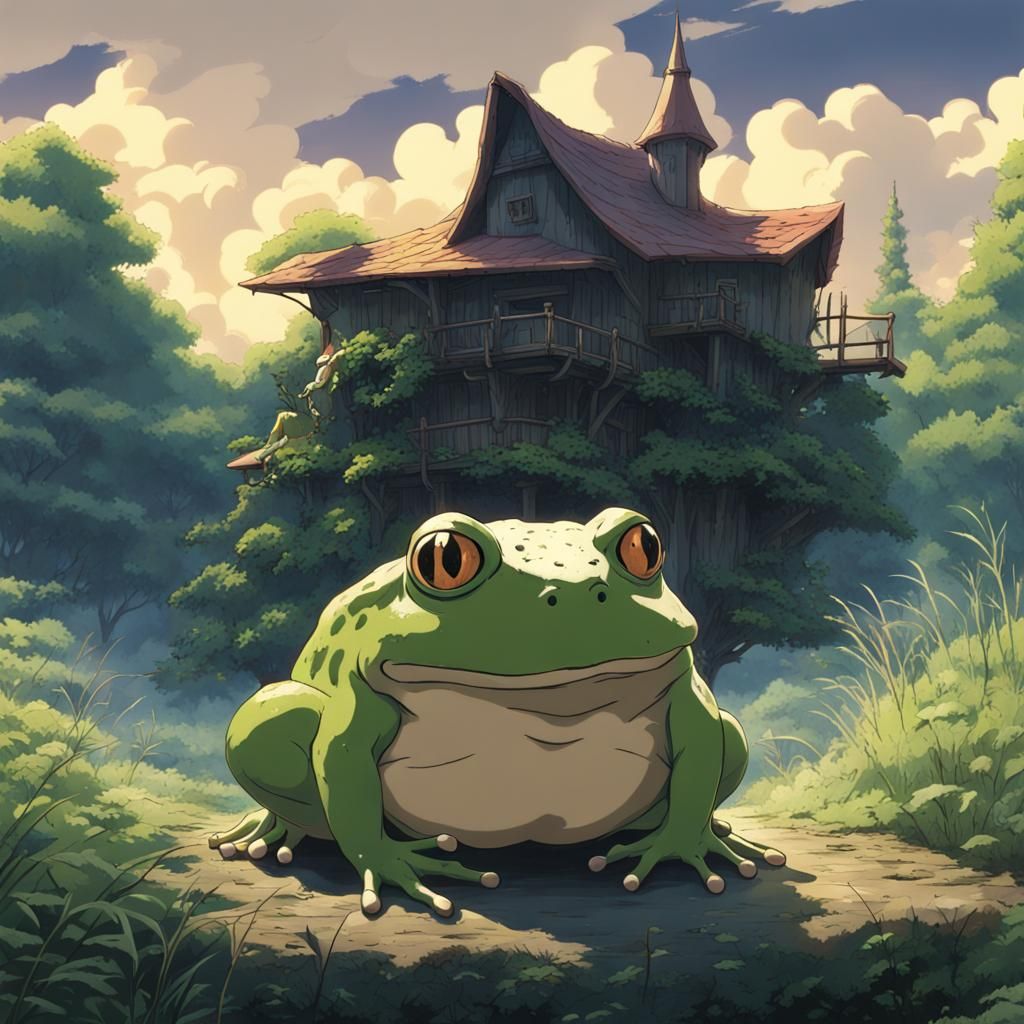 Evil Frog in Studio Ghibli Anime Style