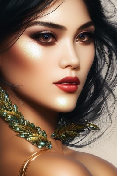 Glittering Honey Woman: Sparkling Portrait in Gold and Blue