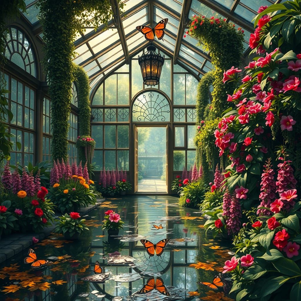 Beautiful French glasshouse 16th century full of overgrown p...