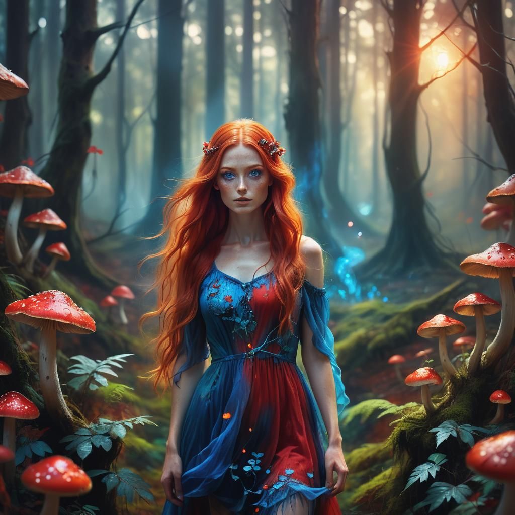 Mystical Forest Girl in Vibrant Oil Painting Style