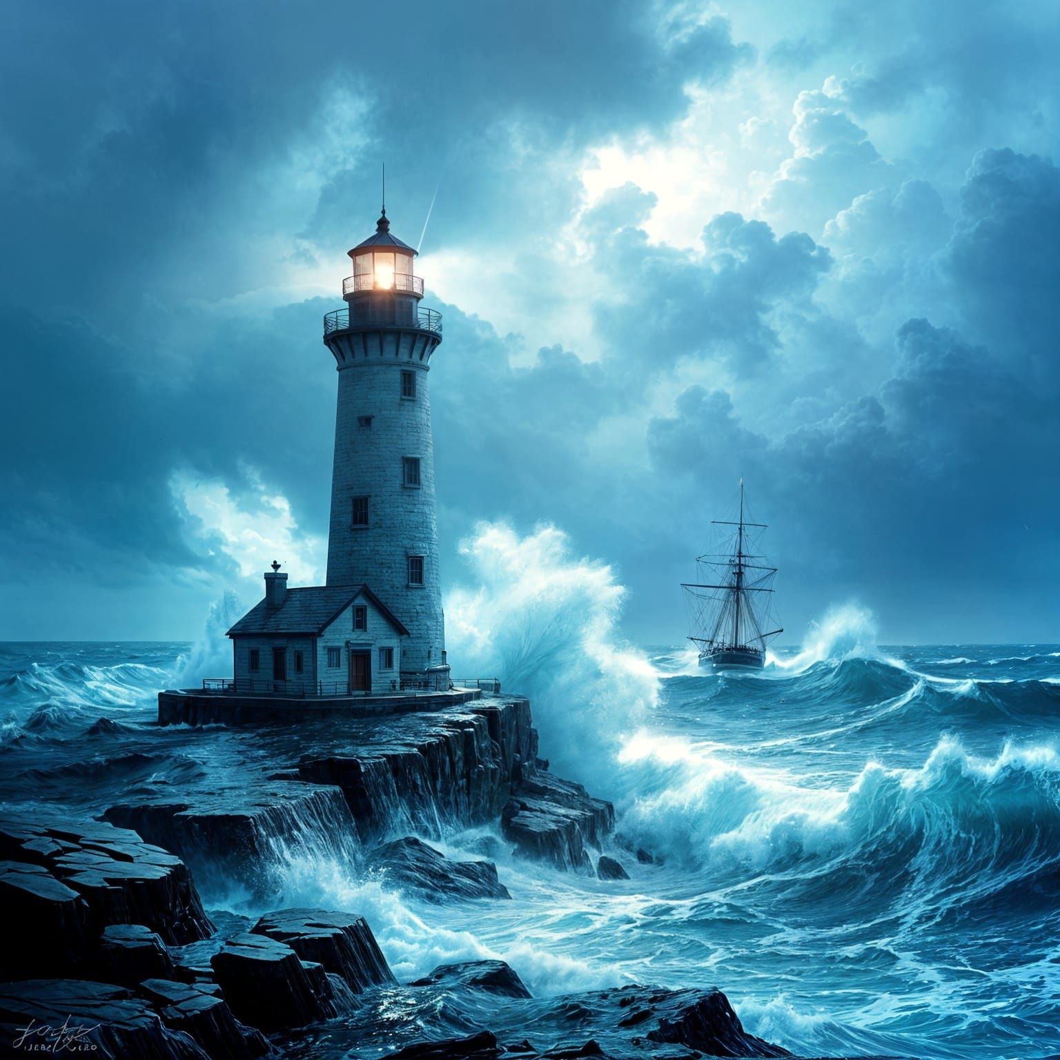 Lighthouse Beacon in a Violent Seascape