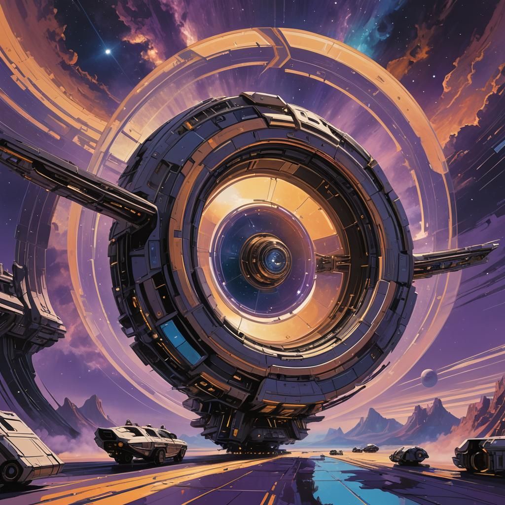 Retro-Futuristic Spaceship in Ultraviolet Nebula