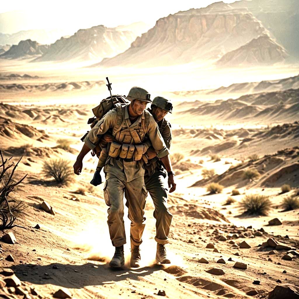 Army Soldier Carrying Wounded Comrade: Cinematic Film