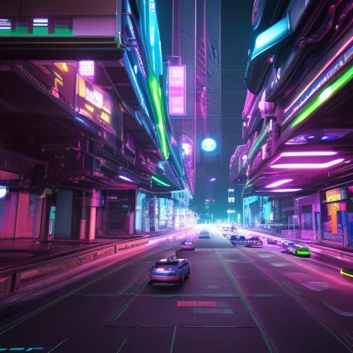 Futuristic Neon Cityscape at Night in Sci-Fi Style