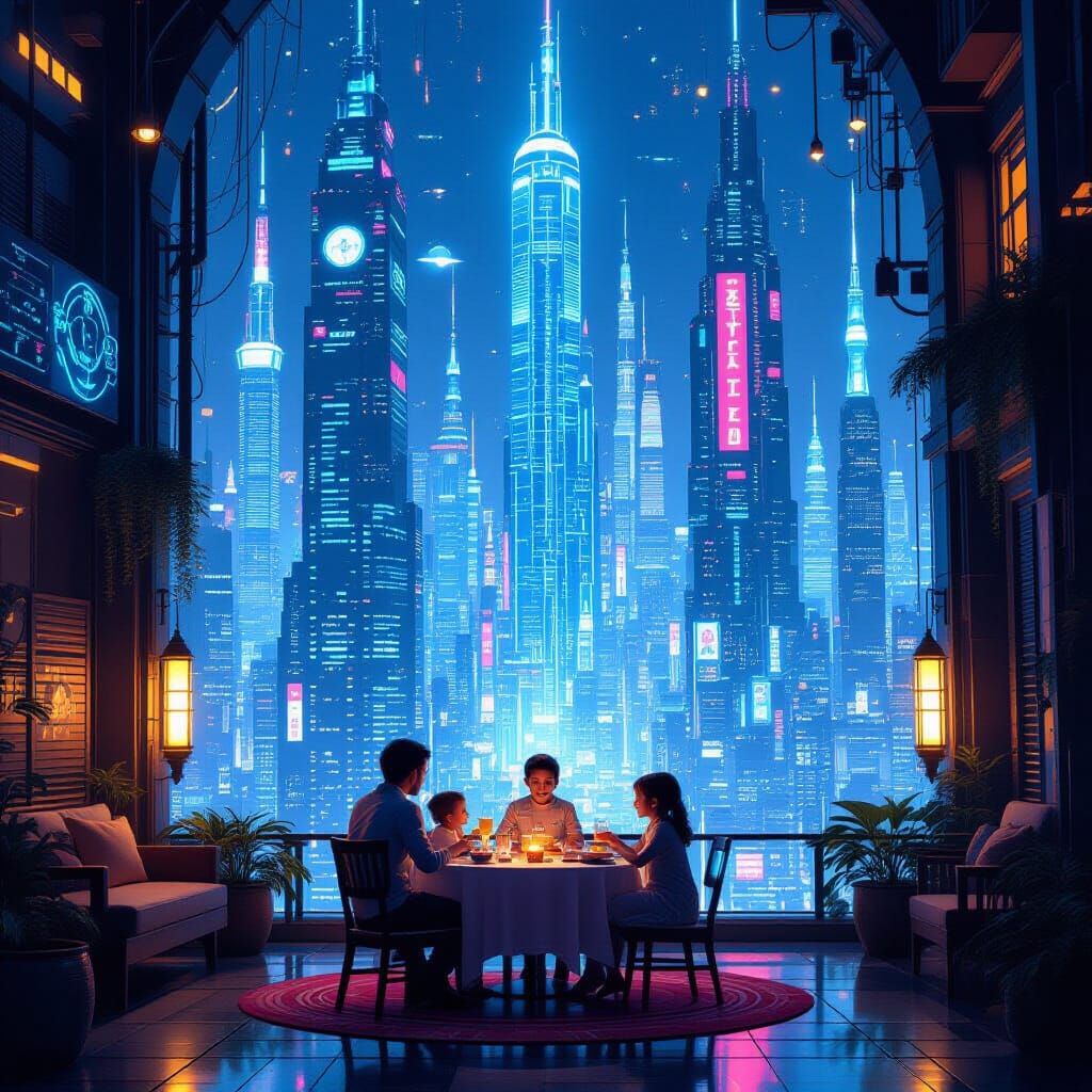 Cyberpunk Birthday Party in 2085 City