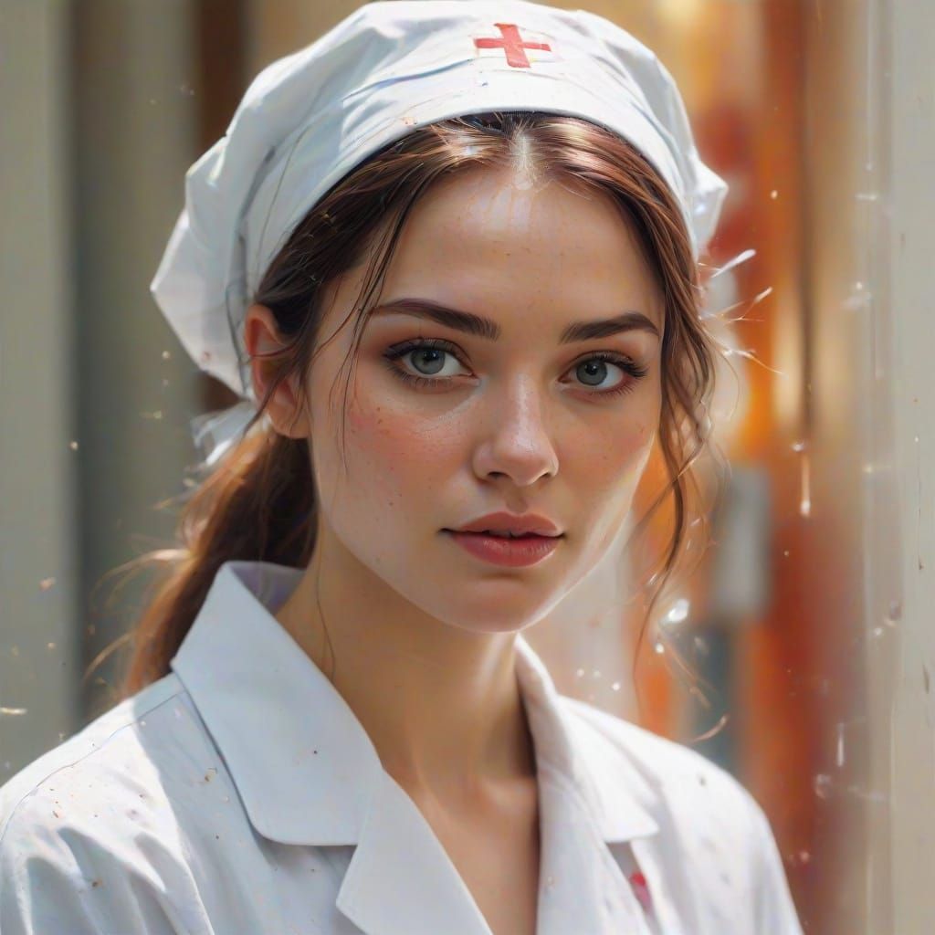 Nurse in Hospital Ward: Digital Watercolor Illustration