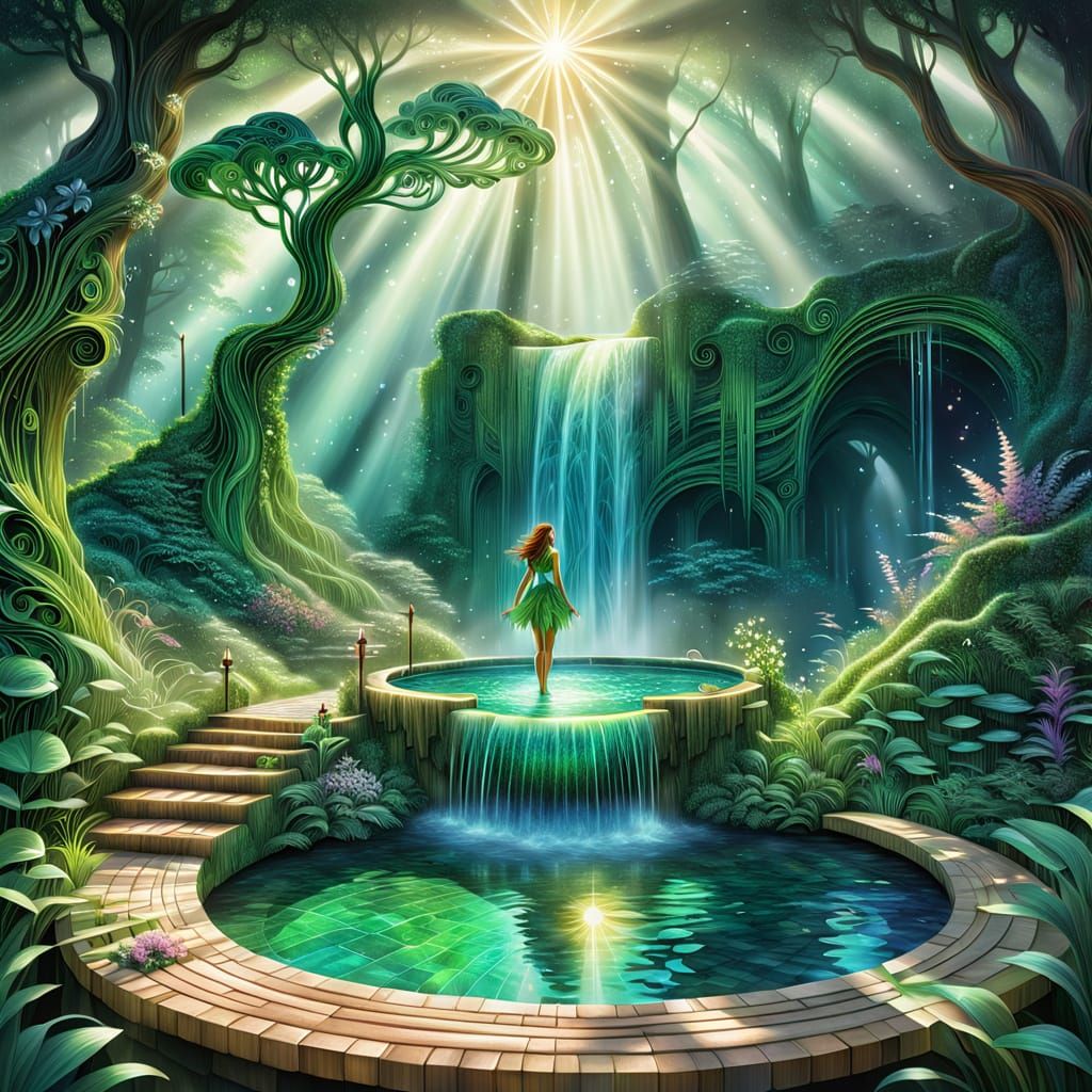 Enchanted Woodland Sprite in a Celestial Oasis