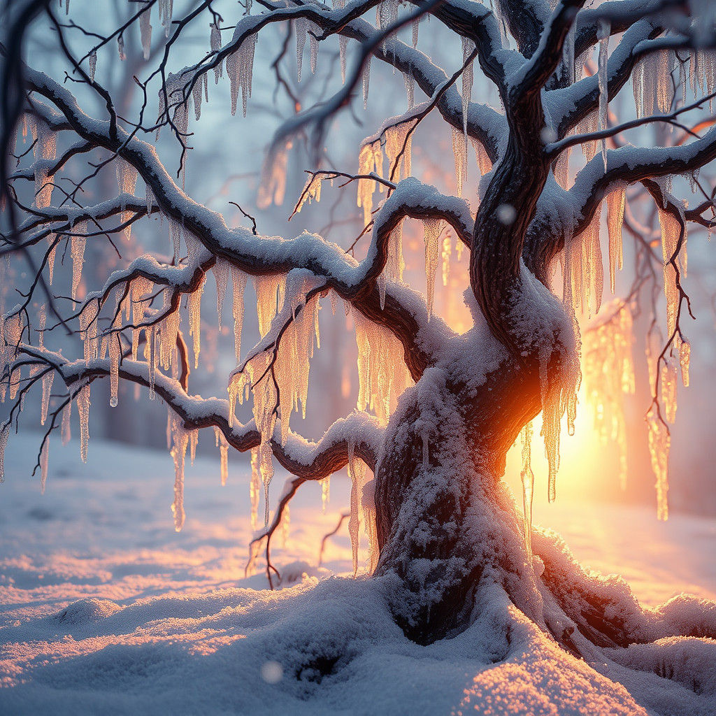Enchanted Winter Landscape with Golden Light