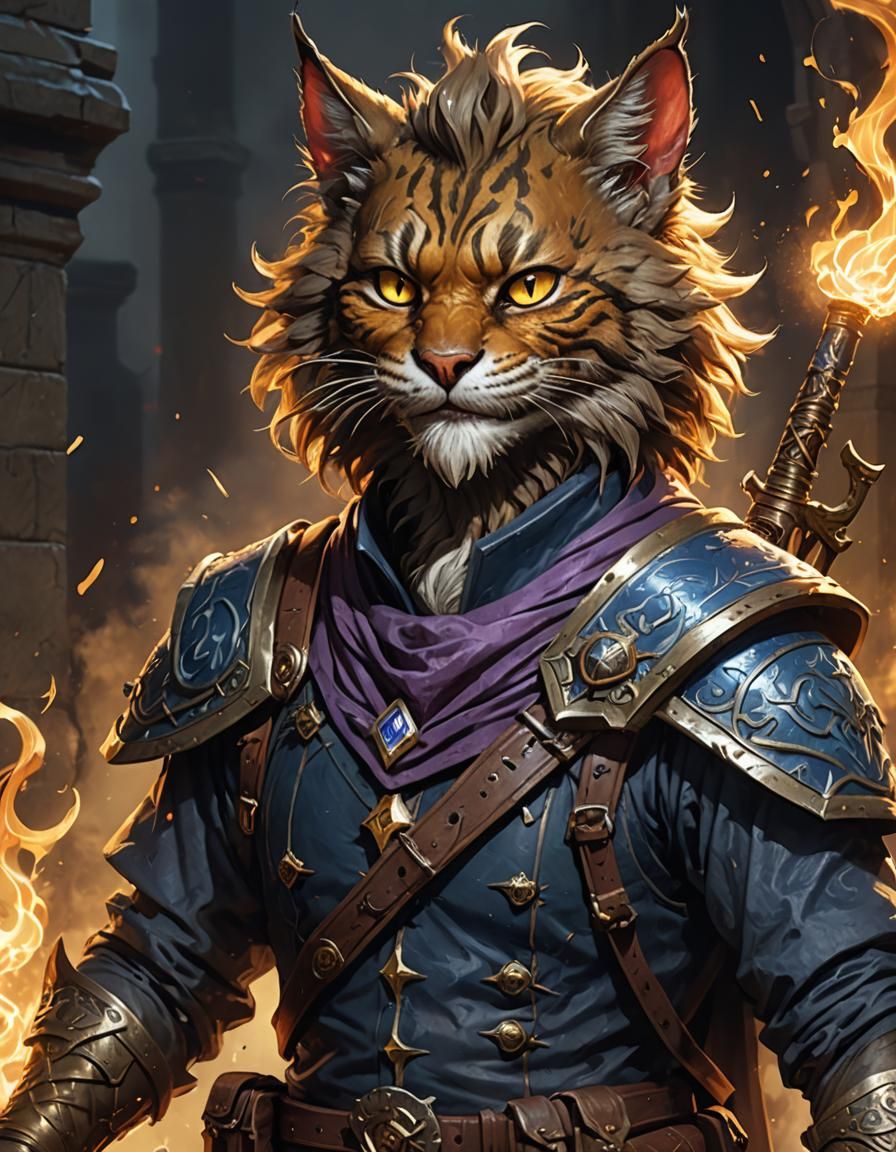 Tabaxi Wizard Engineer Portrait in Dark Fantasy Style
