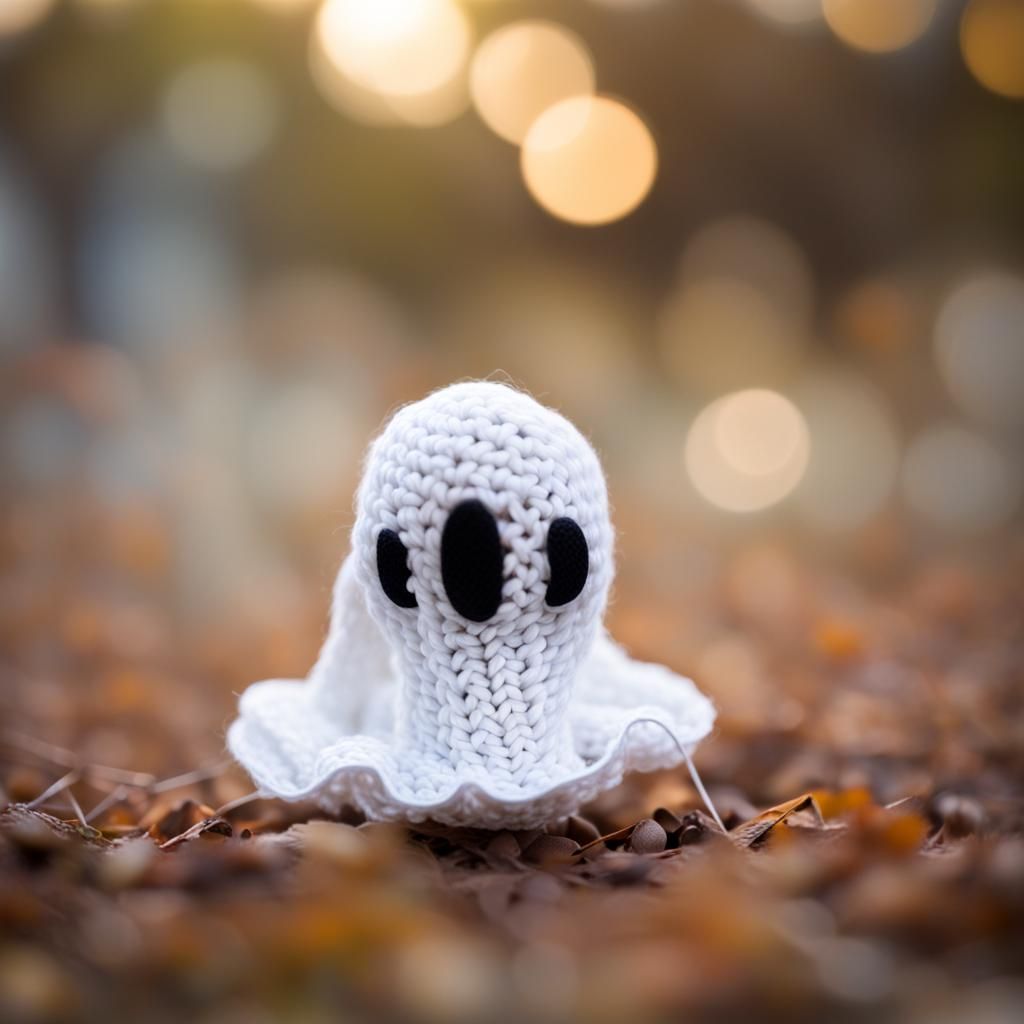 Crocheted Ghost Floats Through Crocheted World