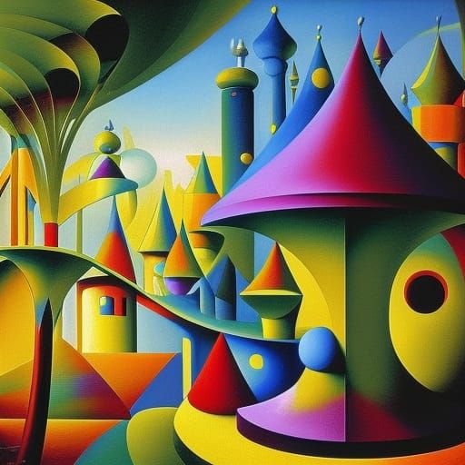 Whimsical Blue Toadstool Mansion in Cubist Style