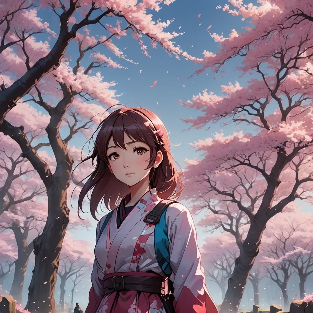 Julia in Cherry Blossoms: Anime Concept Art