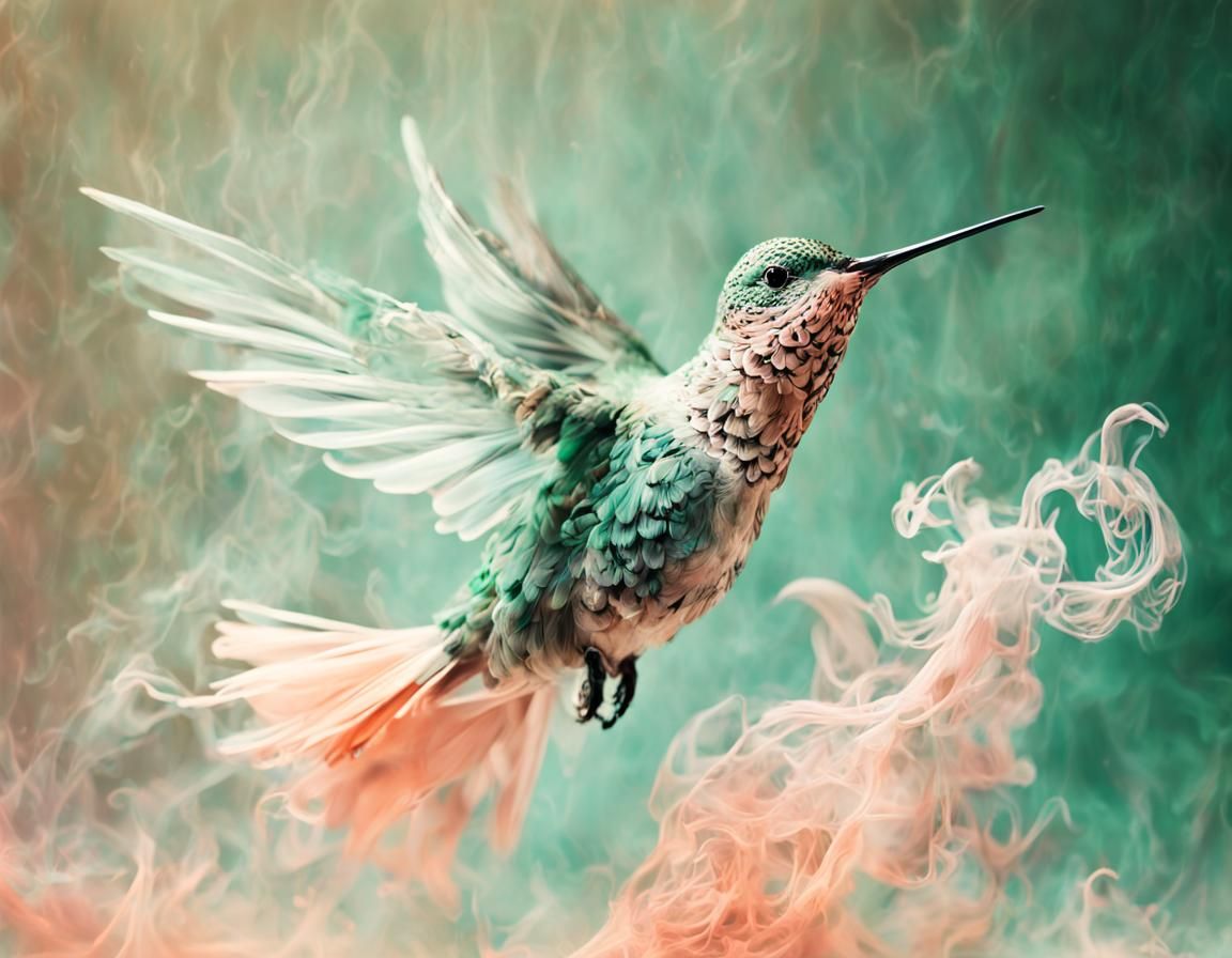 Smoky Hummingbird with Pastel Colors in Macro