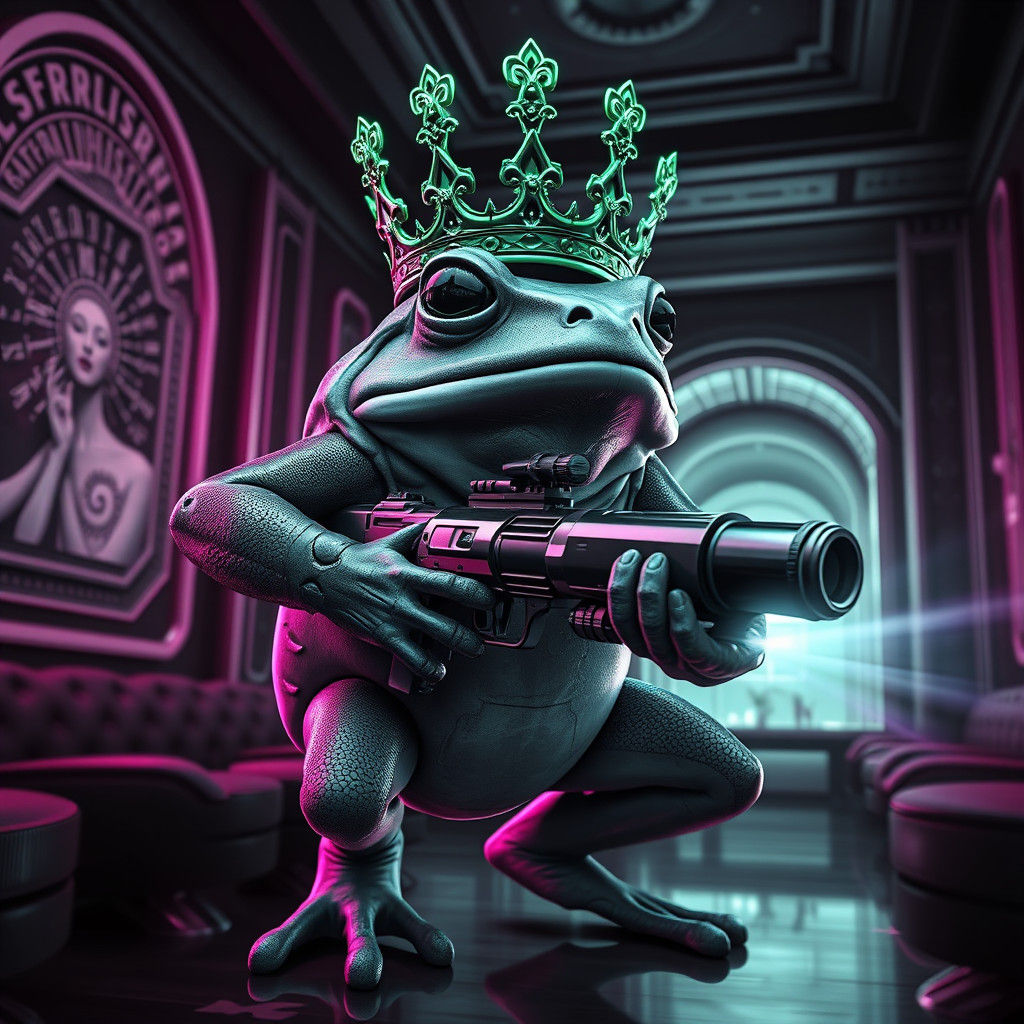 Mutant Frog King in Vaporwave Cubism Style
