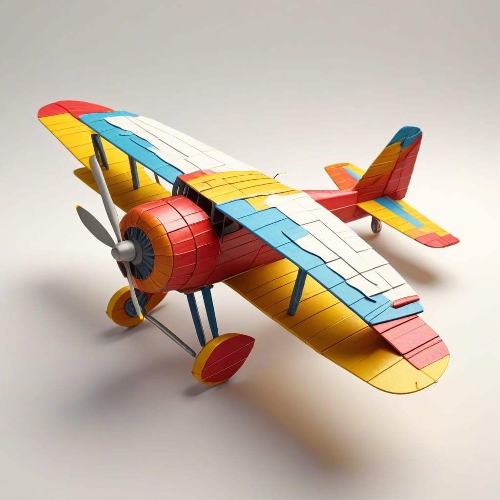 Flying Paper Toy Plane in Vibrant Digital Art