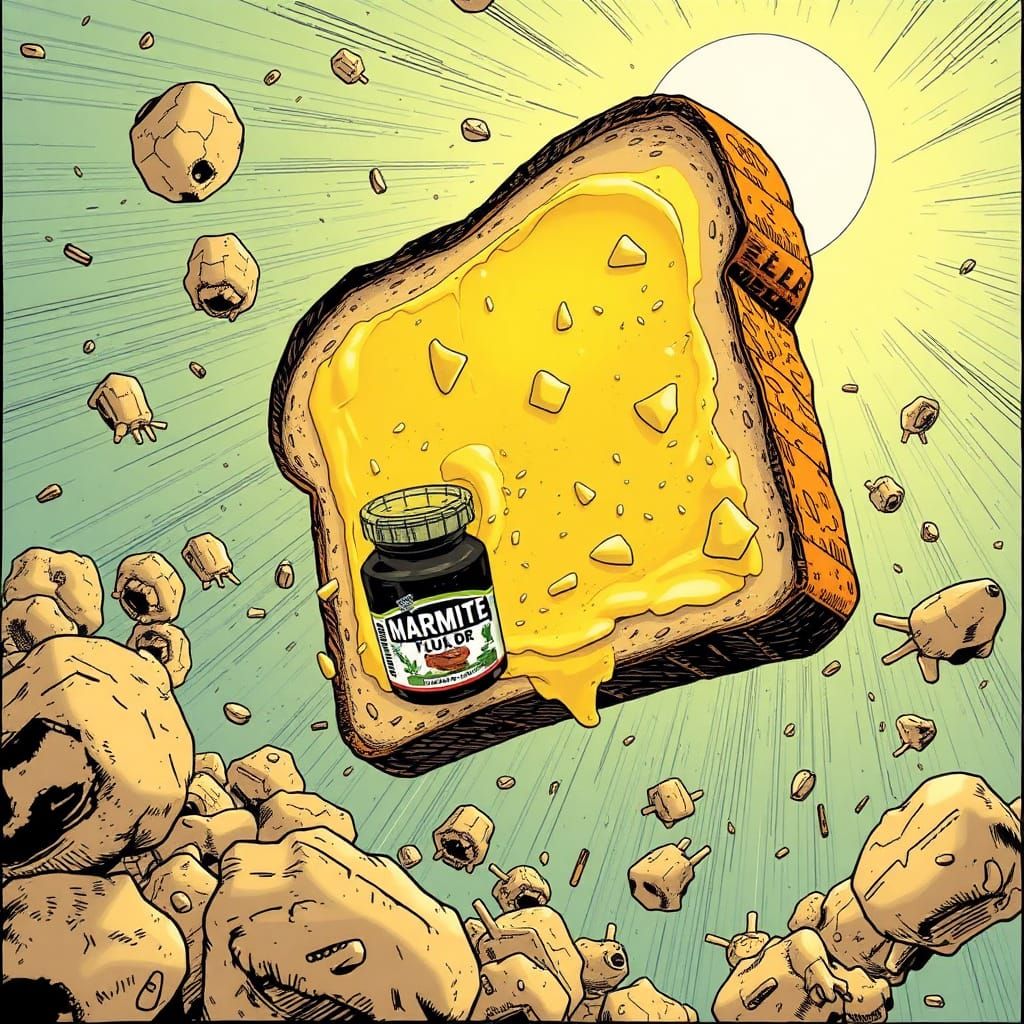 Buttered Toast Battles Marmite in Junji Ito Style