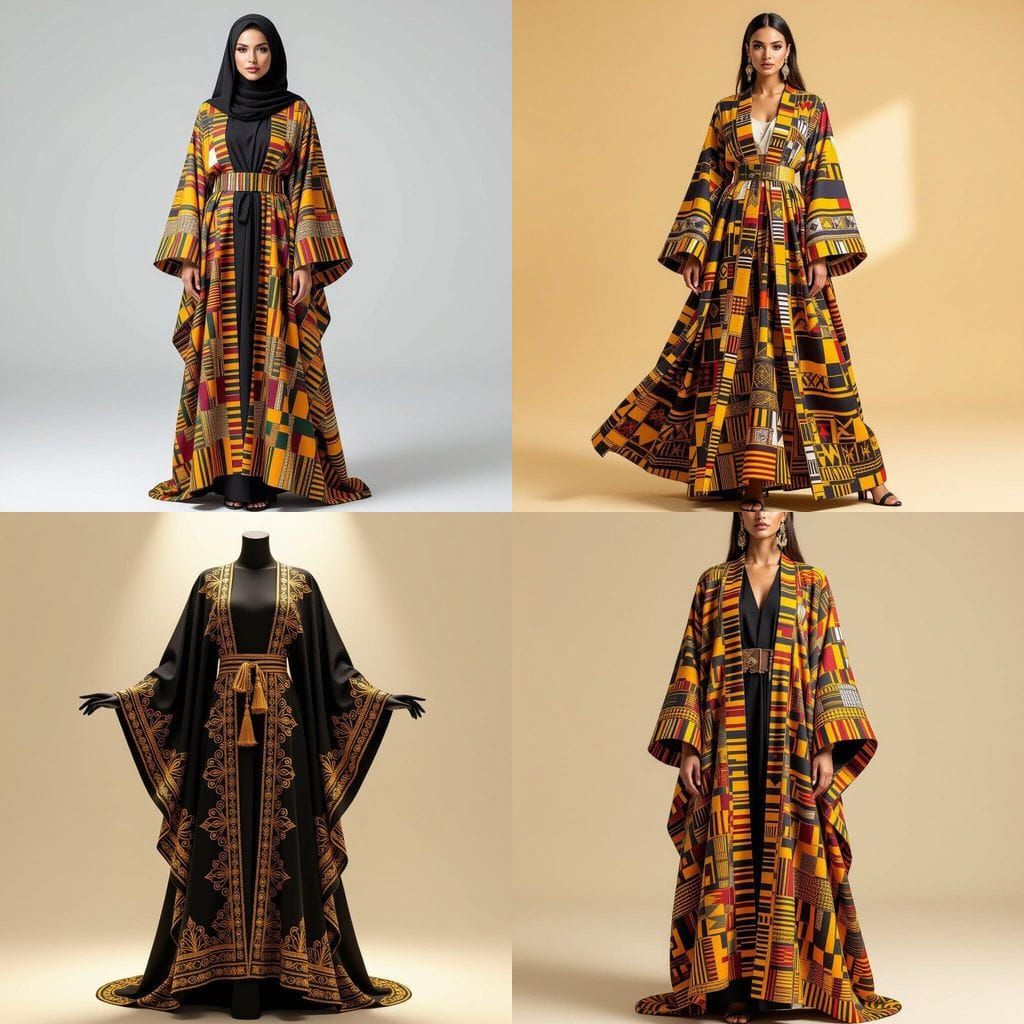 Luxury Abaya Featuring Kente and Fulani African Fabrics