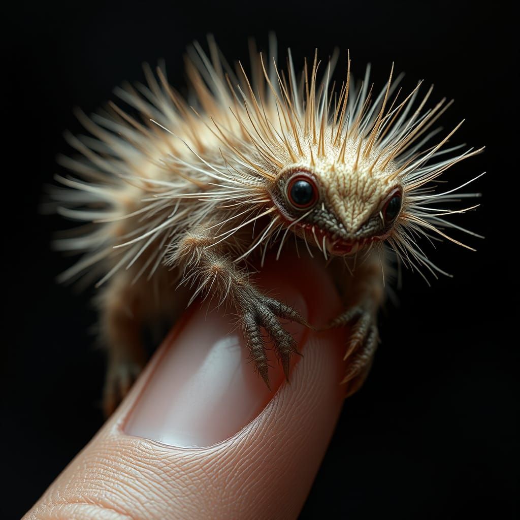 Terrifying Furry Monster on Finger, Digital Art