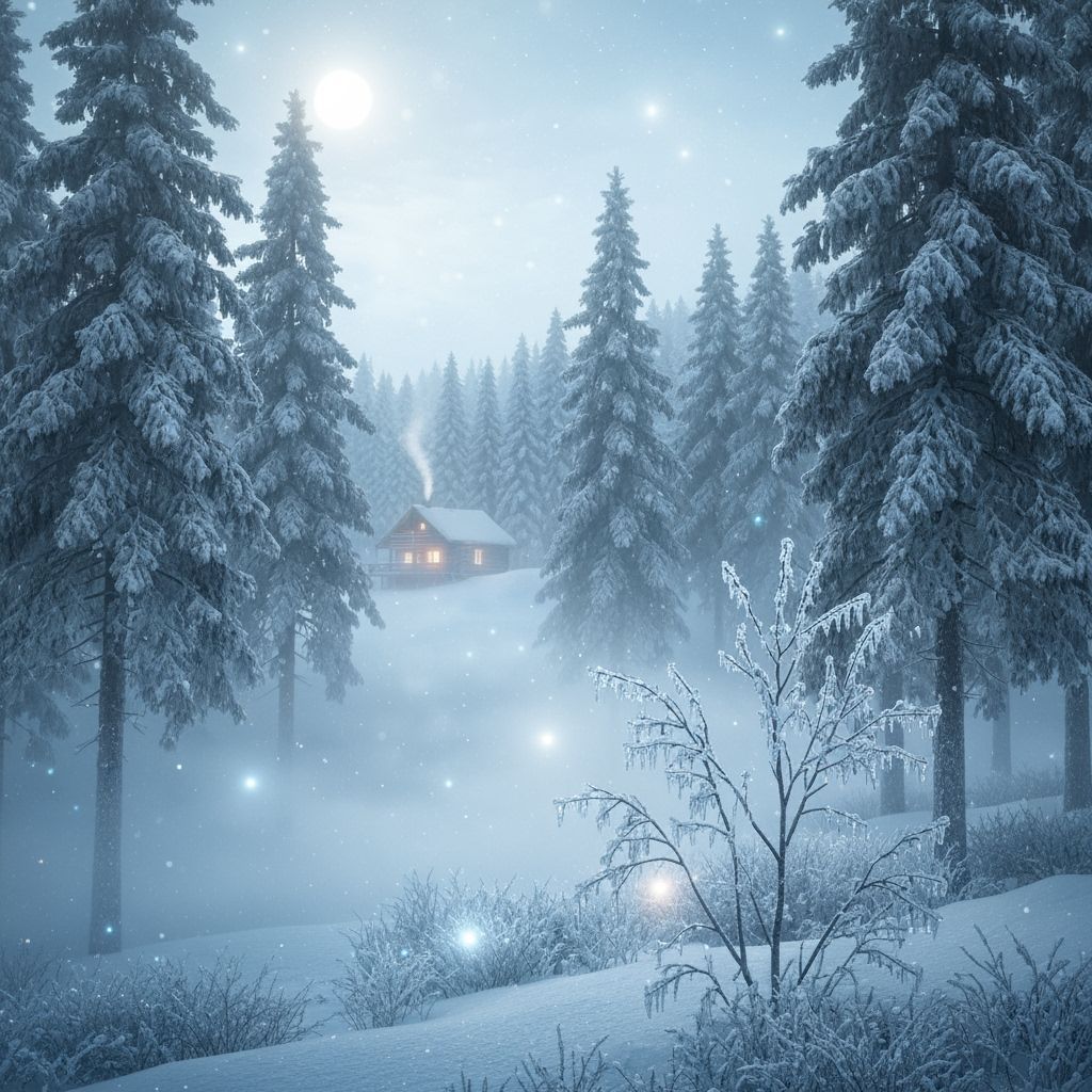 Ethereal Moonlit Winter Forest with Glistening Ice