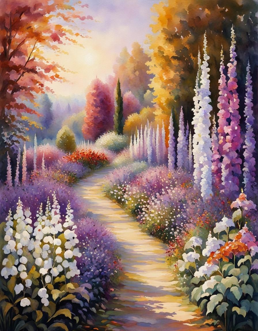 Fairy Tale Garden in Pastel Watercolor Style