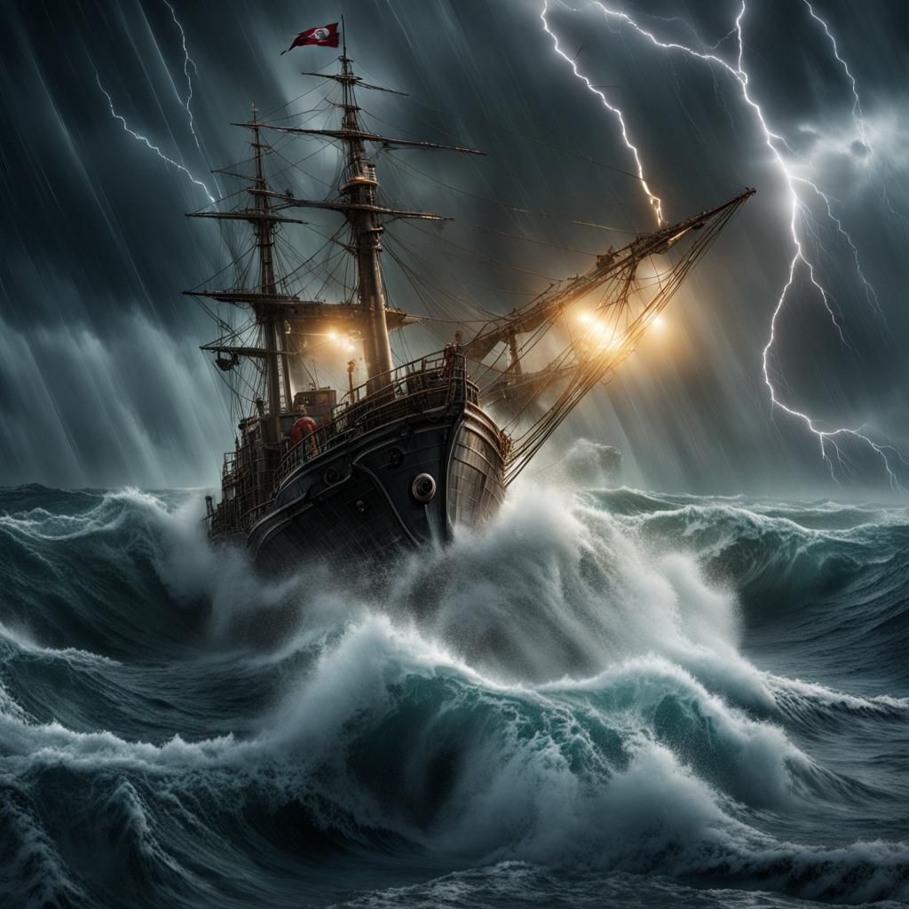 Pirate Navigating Hurricane on Black Sea