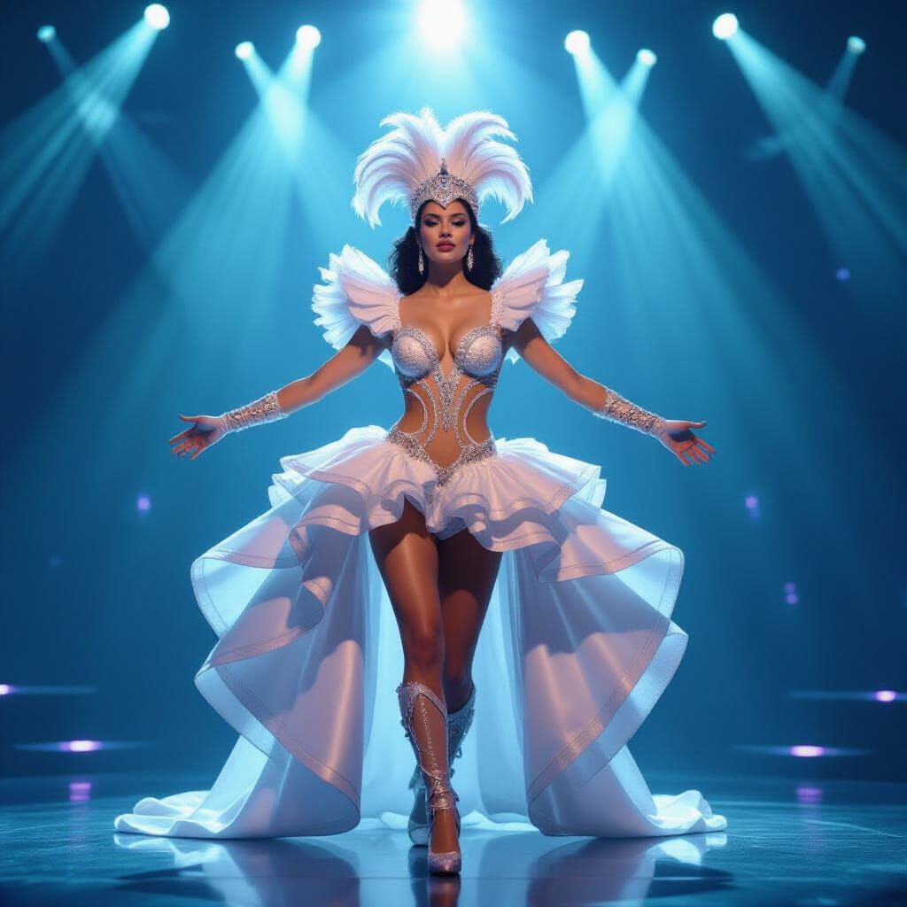 Futuristic Showgirl Under Dazzling Stage Lights