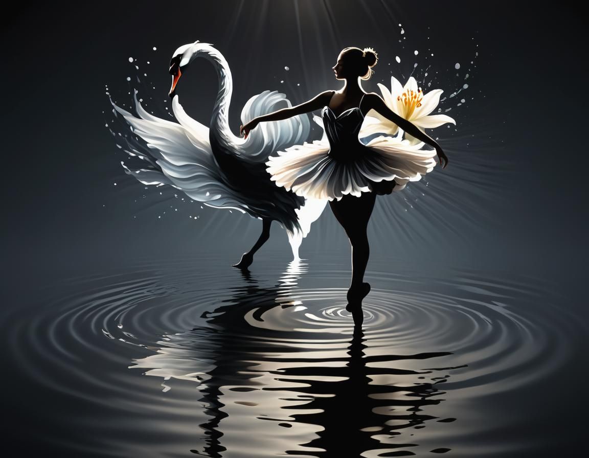 Ballerina's Swan Dance: Silhouette Fantasy Art