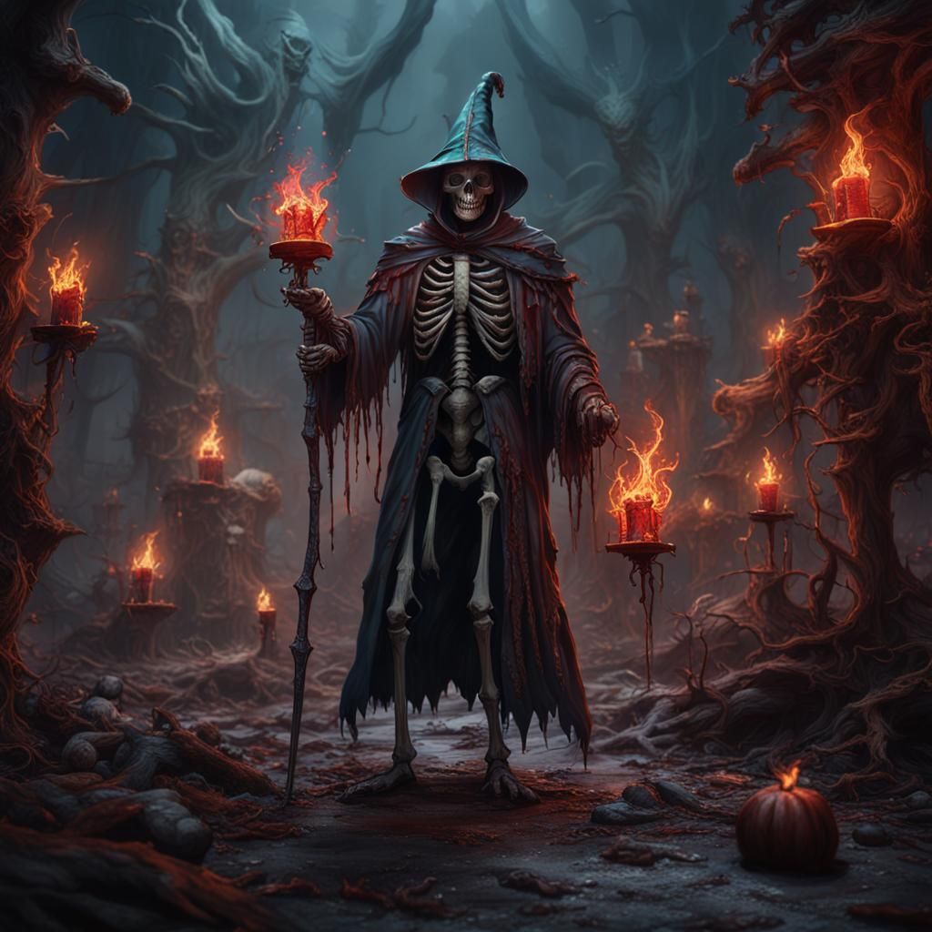 Fantastical Dark Skeleton Wizards in Detailed Matte Painting
